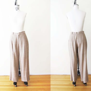 Vintage 70s Pleated Silk Trousers 29 - High Waist Wide Leg Trousers - Womens Textured Beige Trousers Pants - 70s Clothing - Dark Academic 