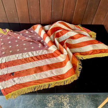 Vintage 48 Star American Flag 3x5' Fringe Parade 1950s Faded Patina 