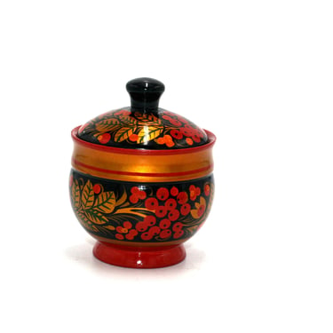 vintage Russian khokhloma wooden jar with lid 