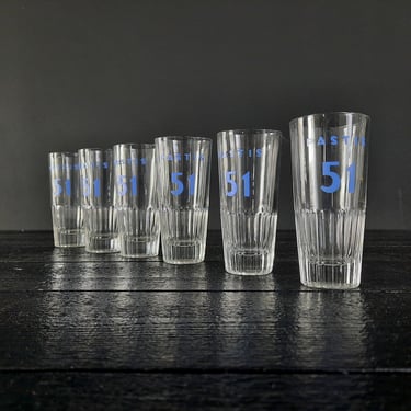 Set of 6 Vintage Pastis 51 Glasses French Bistro Decor Aperitif Glasses Pastis Glasses 