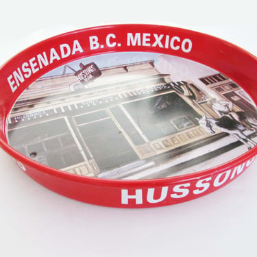 Vintage Hussongs Cantina Metal Serving Tray - Baja Ensenada Mexico Decorative  Round Beer Tray - Vintage Barware - Gift for Dad 