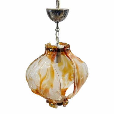 Vintage Italian Pendant with Clear &amp; Amber Murano Glass by Mazzega