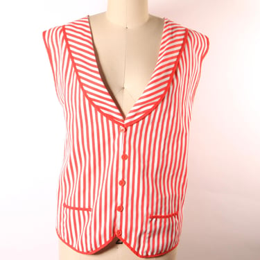 1980s Red and White Striped Adjustable Barbershop Quartet Costume Vest 