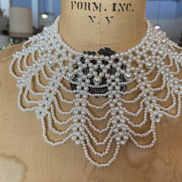 vintage bib necklace, beaded spiderweb collar , pearl choker 