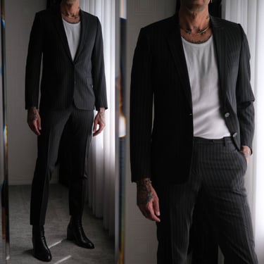 Vintage CHRISTIAN DIOR Black & White Pinstripe Gabardine Slim Mod Suit | Made in Italy | 100% Wool | DIOR Kris Van Assche Designer Mens Suit 