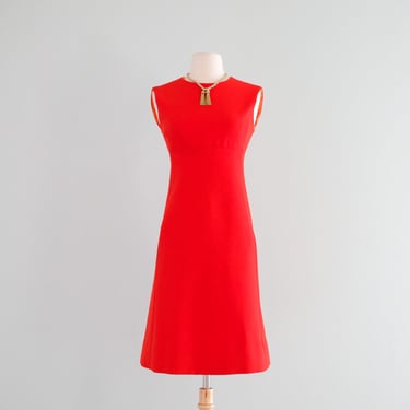 Outstanding 1960's Fire Hydrant Red Mod Shift Dress by Jane Justin / Sz S/M
