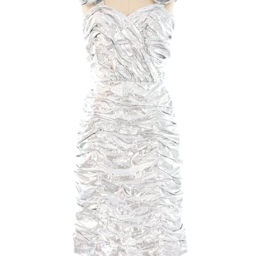 Metallic Silver Ruched Cocktail Dress
