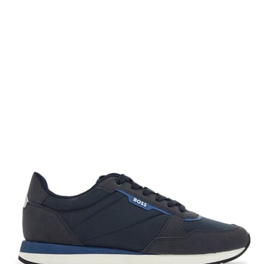 Boss Men's Dark Blue Cotton Sneakers With Hook-And-Loop Closure Men