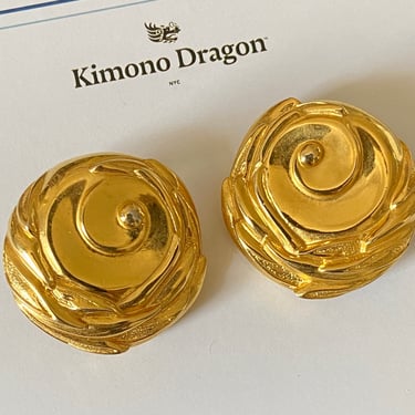 Massive 1980s Designer FENDI Gold Swirl Statement Earrings
