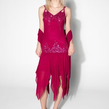 Magenta Pink Silk Beaded Fairy Dress