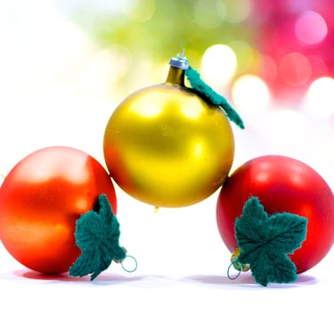 VINTAGE: 3 Mercury Glass Fruit Ornaments - Blown Figural Glass Ornaments - Christmas - Holiday - SKU 30-401-00016230 