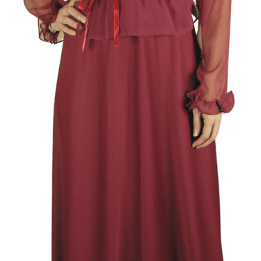 70s Dark Burgundy Red Long Dress Sheer Lace Blouse