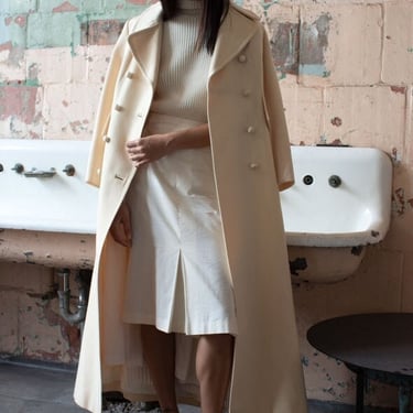 Saks Fifth Avenue Ivory Wool Maxi Coat 