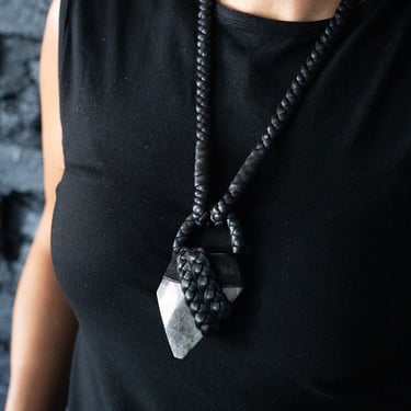 Labradorite and Black Leather Necklace