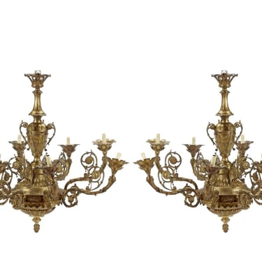 Pair of English 20th Century Bronze Chandeliers