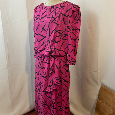 Hot Pink Tiger Stripe Dress 1980s Vintage New Wave Blouson M 
