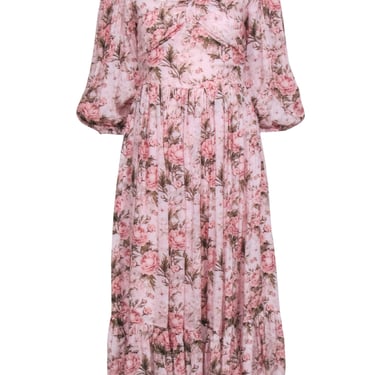 Jessakae - Pink Floral Print Maxi Dress w/Ruffle Hem Sz S