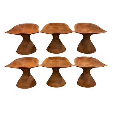 Michael Coffey Rare and Important Set of 6 Hand-Carved Stools in Walnut 2005 (Signed)