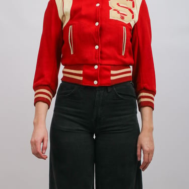 1950s Red and White Athletic Bomber Jacket