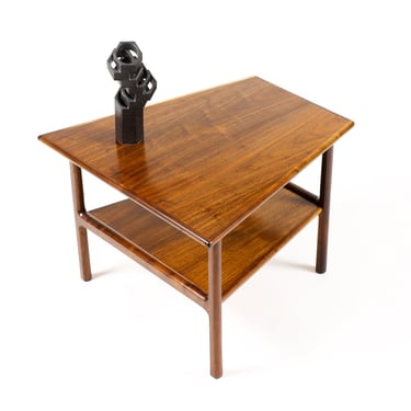 Danish Modern / Mid Century Walnut Wedge Side / End table — Figural grain pattern — Storage shelf 