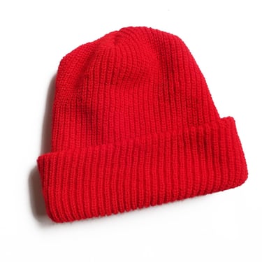 vintage beanie / 70s beanie / 1970s red acrylic knit beanie watch cap toque 