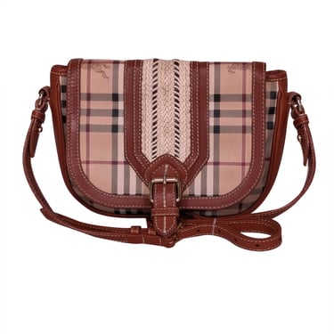 Burberry - Tan Leather and Signature Plaid Crossbody Bag