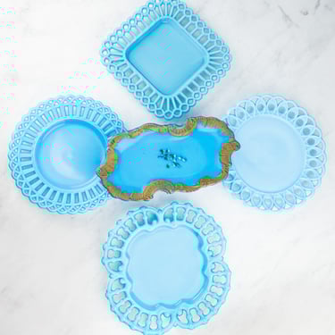 Vintage Blue Milk Glass Plate