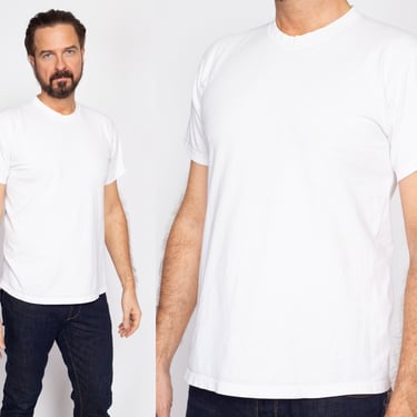 Medium 90s Plain White Cotton T Shirt | Vintage Short Sleeve Crewneck Tee 