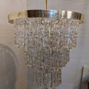 Vintage Lucite and Brass Kalmar Style Chandelier 17.5 x 17.5 x 30