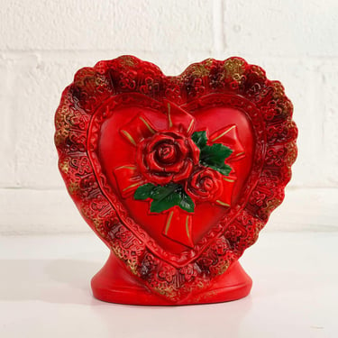 Vintage Valentine Heart Vase Rose Valentine's Day Relpo Planter Red Made in Japan Florist Cupid 1960s 