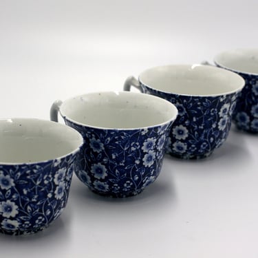 vintage blue calico cups made in England set of four 