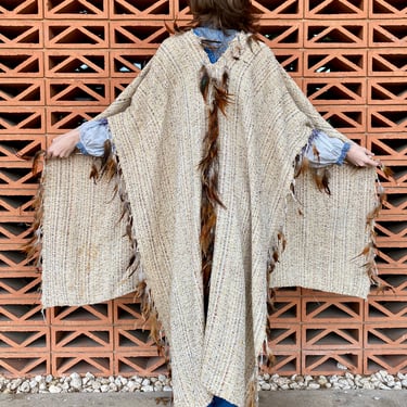 Feather Trimmed Artisan Poncho