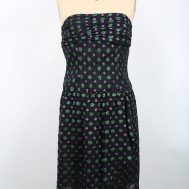 Vintage Black Party Dress with Green & Purple Metallic Party Dress Cocktail Dress Summer Party Evening Dress 