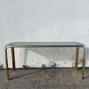 Vintage Gold Brass Finish Console Table Waterfall Design Bohemian Boho Chic Accent Stand  Palm Beach Chinoiserie Hollywood Regency Beach 
