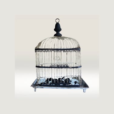 Art Deco Wire Birdcage, Halloween Prop, Upcycled Metal Bird Cage 