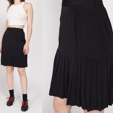 Medium 80s Black Pleated Mini Skirt " | Vintage High Waisted Grunge Schoolgirl Skirt 