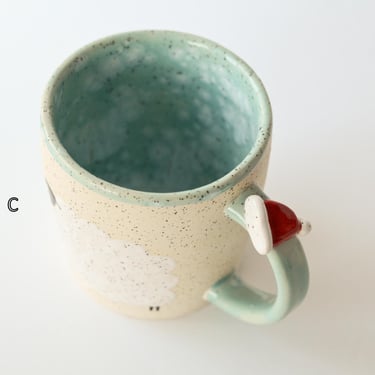 Christmas Sheep Mugs with Santa Hat Thumbrests | Handmade Pottery | Handmade Ceramics | Handmade Mugs 