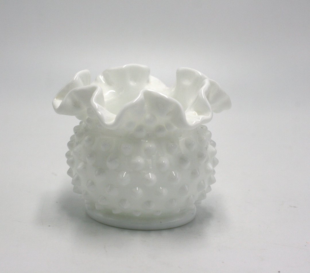 VTG Retro Milk Glass Vase with Blue selling Ruffle Edges Cottagecore