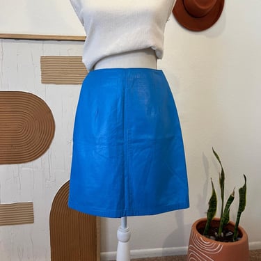 Jeunesse Vintage Bright Blue Genuine Leather Mod Mini Skirt - Small 