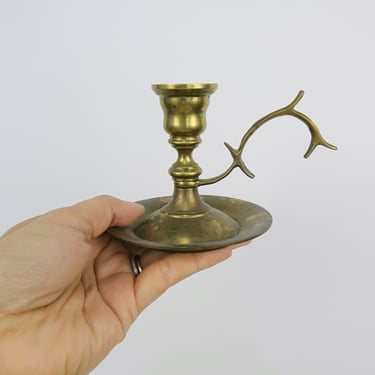 Vintage Small Brass Candlestick Holder with Finger Holder, Home Decor, Bohemian Design Style, Academia Decor, Vintage Brass by Mo