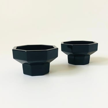 Pair of Vintage Black Octagon Candle Holders by Arcoroc France 