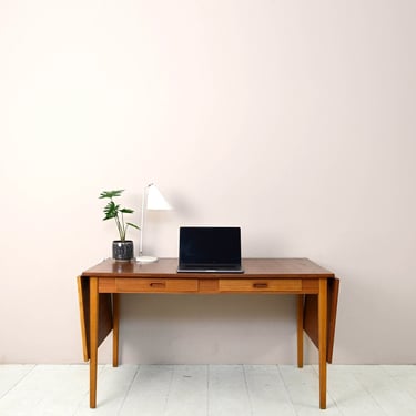 MidCentury Teak Office Desk with Nils Jonsson's 1957 Signature, Nordic Danish Design 