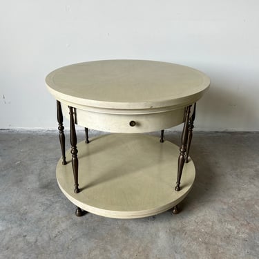 Mastercraft Hollywood Regency Wood and Brass Round Side Table 