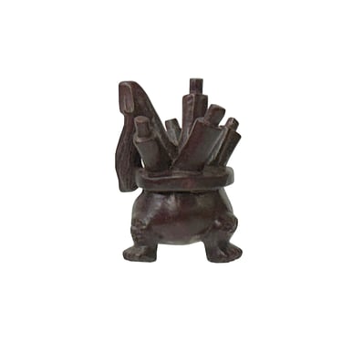 2" Oriental Brown Wood Carved Ding Shape Pen Display Stand Rest ws4073E 