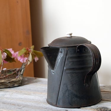 Large metal vintage kettle /  metal coffee pot / rustic decor / farmhouse kitchenware / farmhouse decor / cottage decor / rustic kettle 