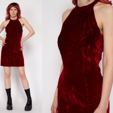XS 90s Wine Red Velvet Racerback Mini Dress | Vintage Sleeveless A Line Party Dress 