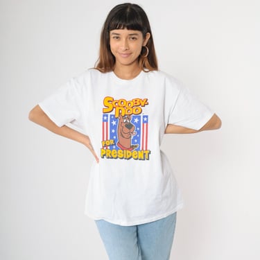 Vintage Scooby Doo For President Shirt 90s Y2K Cartoon T-Shirt Graphic Tee Warner Bros Retro Nostalgic Tshirt White Lee Large L 