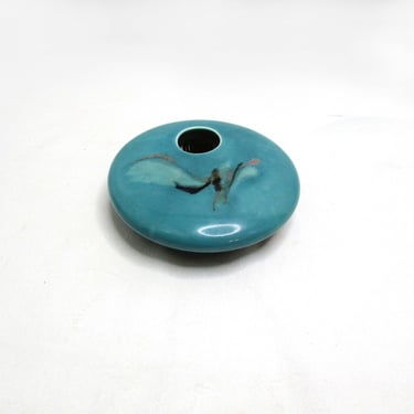 Beautiful Teal Pottery "Wave" Ikebana Vase - Japanese Floral Arraignment Kadō - Signed 