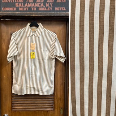Vintage 1950’s -Deadstock- Stripe Rock n’ Roll Loop Collar Short Sleeve Rockabilly Shirt, 50’s Vintage Clothing 