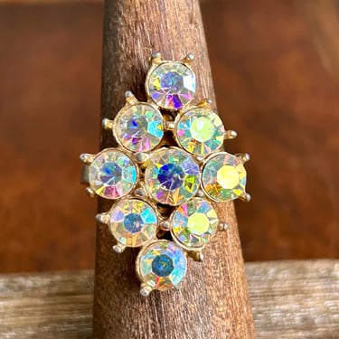 Aurora Borealis Crystal Ring Adjustable Vintage Retro Fashion Jewelry Rainbow 